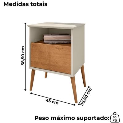 Mesa De Cabeceira 1 Gaveta 45 Cm Cancun Bechara Off White Naturalle
