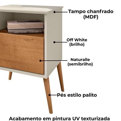 Mesa De Cabeceira 1 Gaveta 45 Cm Cancun Bechara Off White Naturalle