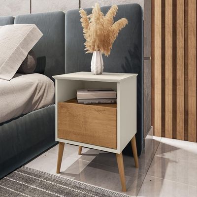 Mesa De Cabeceira 1 Gaveta 45 Cm Cancun Bechara Off White Naturalle