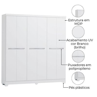 Guarda Roupa Casal 6 Portas 217x202 Cm E530 Kappesberg Branco