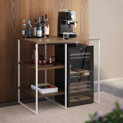 Aparador Adega Industrial Bar Barzinho Bourbon Aço Branco E Carvalho 80 Cm