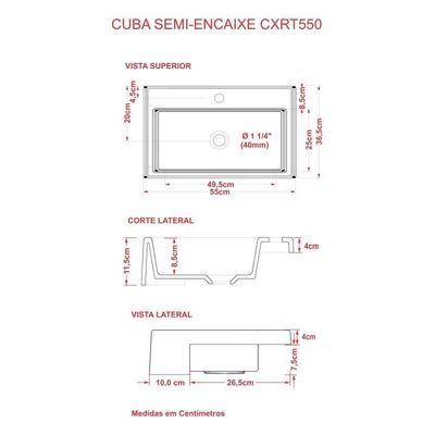 Cuba Semi Encaixe Retangular Xrt55w Colorida Cinza