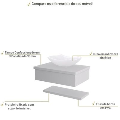 Conjunto Bancada C-cuba L42 E Prateleira Metrópole 605 Perffect Acetinado Branco Chess