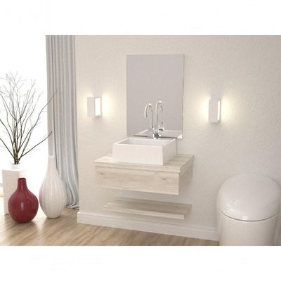 Conjunto Bancada C-cuba Q355, Prateleira E Espelheira Metrópole 606 Preto ônix Snow