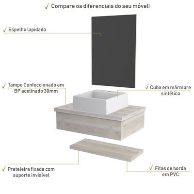 Conjunto Bancada C-cuba Q355, Prateleira E Espelheira Metrópole 606 Preto ônix Snow