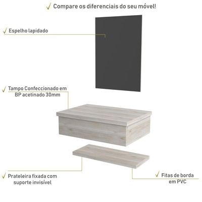 Conjunto Bancada, Prateleira E Espelheira Ktme607 Preto ônix Snow
