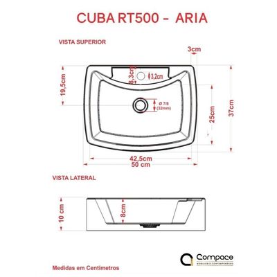 Cuba Apoio Retangular Rt50w Colorida Preto