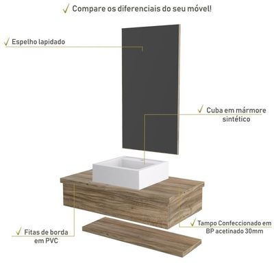 Conjunto Bancada C-cuba Q39, Prateleira E Espelheira Metrópole 806 Branco Chess Carvalho