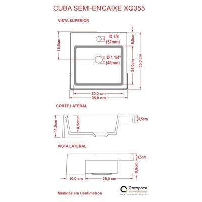 Cuba Semi Encaixe Quadrada Xq355w Colorida Branca