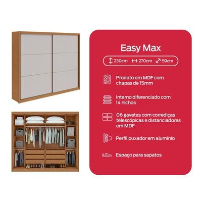 Guarda-roupa Casal 100% Mdf 2 Portas 6 Gavetas Easy Max Amendoa/off White
