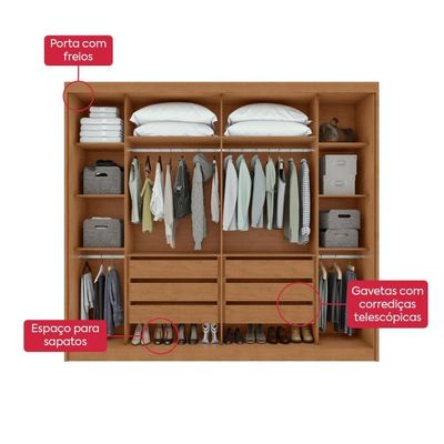 Guarda-roupa Casal 100% Mdf 2 Portas 6 Gavetas Easy Max Amendoa/off White
