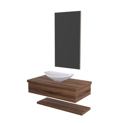 Conjunto Bancada C-cuba L45, Prateleira E Espelheira Metrópole 806 Carvalho Dark Nogal