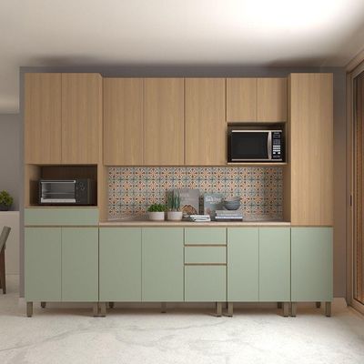 Cozinha 6 Peças Espaços Micro-ondas Slim Luciane Móveis Freijó/freijó Brasil/verde Jade