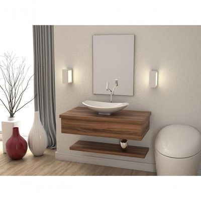 Conjunto Bancada C-cuba L45, Prateleira E Espelheira Metrópole 806 Carvalho Dark Nogal