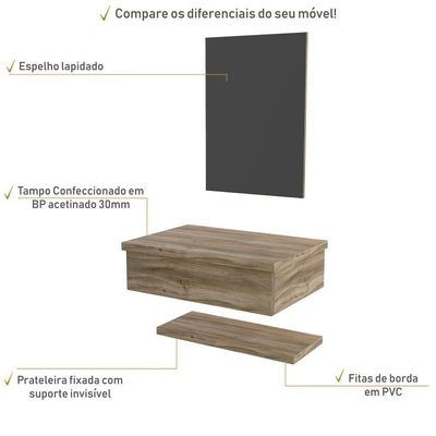 Conjunto Bancada, Prateleira E Espelheira Ktme607 Branco Chess Carvalho