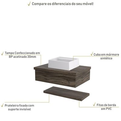 Conjunto Bancada C-cuba Q32 E Prateleira Metrópole 605 Carvalho Carvalho Dark