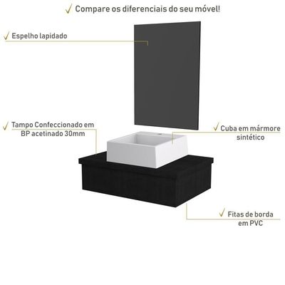 Conjunto Bancada C-cuba Q355 E Espelheira Metrópole 601 Nogal Preto ônix
