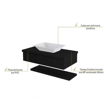 Conjunto Bancada C-cuba Messina E Prateleira Metrópole 805 Nogal Preto ônix