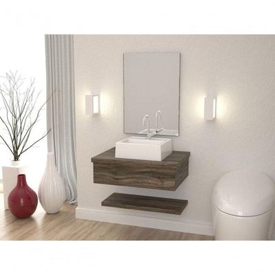Conjunto Bancada C-cuba Q32, Prateleira E Espelheira Metrópole 606 Carvalho Carvalho Dark