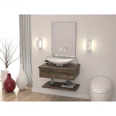 Conjunto Bancada C-cuba L45, Prateleira E Espelheira Metrópole 606 Carvalho Carvalho Dark