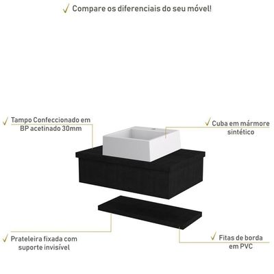 Conjunto Bancada C-cuba Q355 E Prateleira Metrópole 605 Nogal Preto ônix