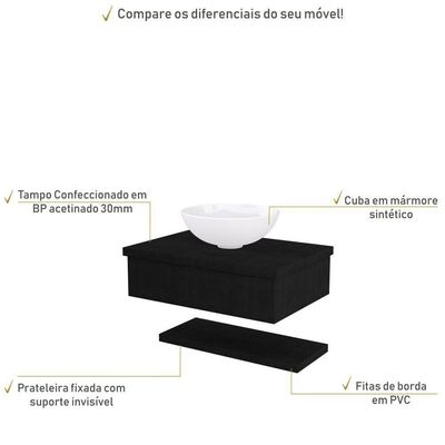 Conjunto Bancada C-cuba R35 E Prateleira Metrópole 605 Nogal Preto ônix