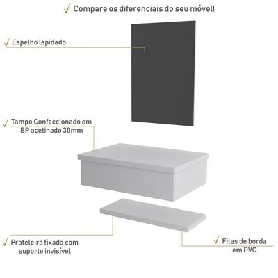 Conjunto Bancada, Prateleira E Espelheira Ktme607 Perffect Acetinado Branco Chess