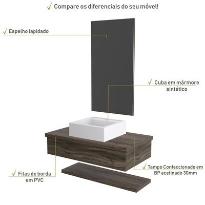 Conjunto Bancada C-cuba Q39, Prateleira E Espelheira Metrópole 806 Carvalho Carvalho Dark