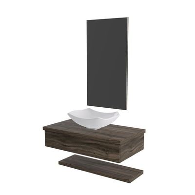 Conjunto Bancada C-cuba L42, Prateleira E Espelheira Metrópole 806 Carvalho Carvalho Dark