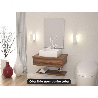 Conjunto Bancada, Prateleira E Espelheira Ktme607 Carvalho Dark Nogal