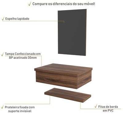 Conjunto Bancada, Prateleira E Espelheira Ktme607 Carvalho Dark Nogal