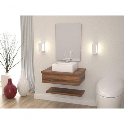 Conjunto Bancada, Prateleira E Espelheira Ktme607 Carvalho Dark Nogal