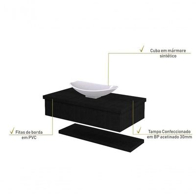 Conjunto Bancada C-cuba L45 E Prateleira Metrópole 805 Nogal Preto ônix