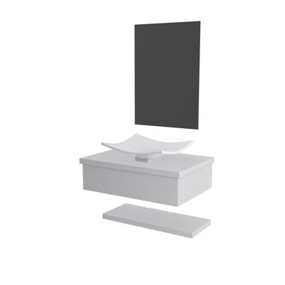 Conjunto Bancada C-cuba F44, Prateleira E Espelheira Metrópole 606 Perffect Acetinado Branco Chess