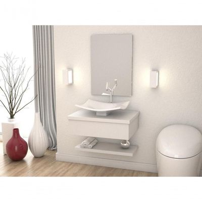 Conjunto Bancada C-cuba F44, Prateleira E Espelheira Metrópole 606 Perffect Acetinado Branco Chess