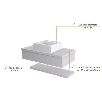 Conjunto Bancada C-cuba Q39 E Prateleira Metrópole 805 Perffect Acetinado Branco Chess