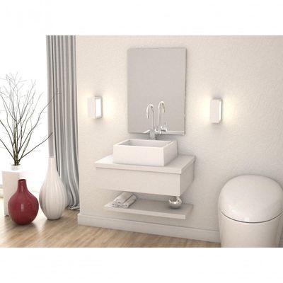 Conjunto Bancada C-cuba Q355, Prateleira E Espelheira Metrópole 606 Perffect Acetinado Branco Chess