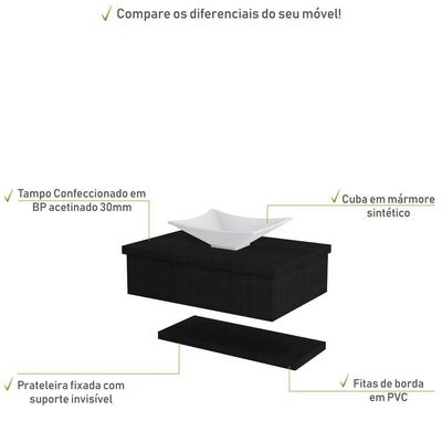 Conjunto Bancada C-cuba L30 E Prateleira Metrópole 605 Nogal Preto ônix