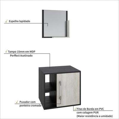 Conjunto Balcão E Espelheira Soft 500 Perffect Acetinado Preto Onix C-snow