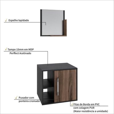 Conjunto Balcão E Espelheira Soft 500 Perffect Acetinado Preto ônix C-nogal