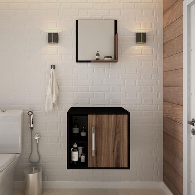 Conjunto Balcão E Espelheira Soft 500 Perffect Acetinado Preto ônix C-nogal