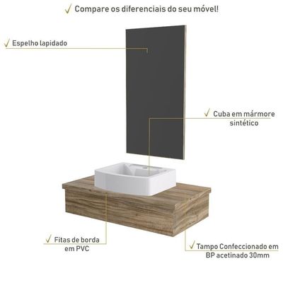Conjunto Bancada C-cuba Aria 41 E Espelheira Metrópole 801 Branco Chess Carvalho