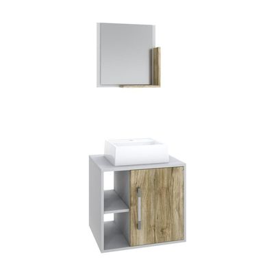 Conjunto Balcão C-cuba Q32 E Espelheira Soft 500 Branco Chess Branco Chess C-carvalho