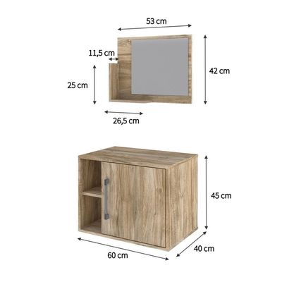 Conjunto Balcão E Espelheira Soft 600 Perffect Acetinado Carvalho