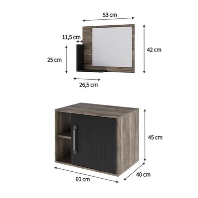 Conjunto Balcão E Espelheira Soft 600 Perffect Acetinado Carvalho Dark C-preto ônix