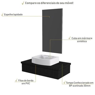 Conjunto Bancada C-cuba Aria 41 E Espelheira Metrópole 801 Nogal Preto ônix