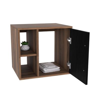 Conjunto Balcão C-cuba Q32 E Espelheira Soft 500 Nogal C-branco Chess Nogal C-preto ônix