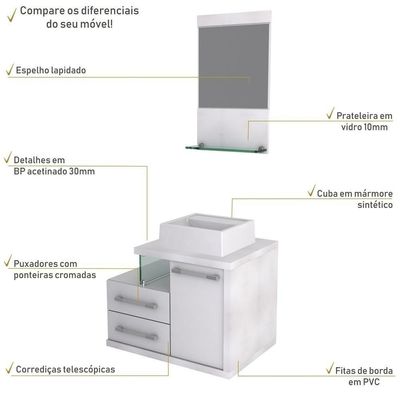 Conjunto Balcão C-cuba Q32 E Espelheira Legno 651 Perffect Acetinado Branco Chess C-branco Chess