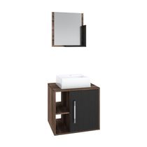 Conjunto Balcão C-cuba Q32 E Espelheira Soft 500 Nogal C-branco Chess Nogal C-preto ônix