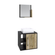 Conjunto Balcão C-cuba Q32 E Espelheira Soft 500 Preto ônix C-branco Chess Preto ônix C-carvalho
